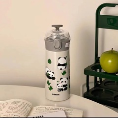 Panda Insulated Cup Portable High-End Stainless Steel Straw Water Bottle for Girls Students Travel Cup