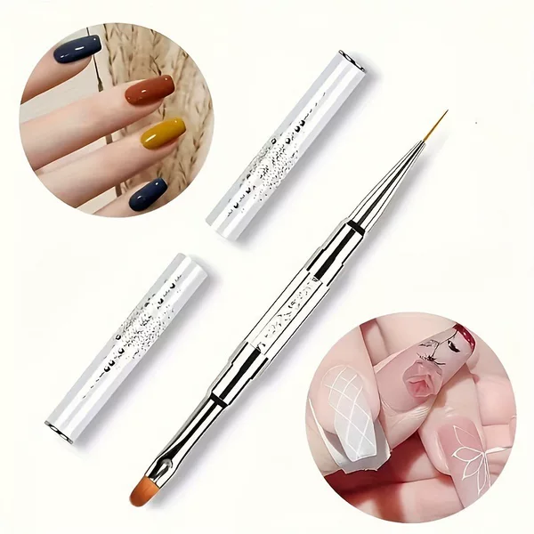 New Cross-Border Metal White Handle Carved Double-Ended Brush, Phototherapy Pen, Construction Line Drawing Pen, Multi-Functional Pen for Nail Art