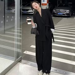 韩版设计感小西装套装女2025春秋新款高级感气质休闲阔腿裤两件套