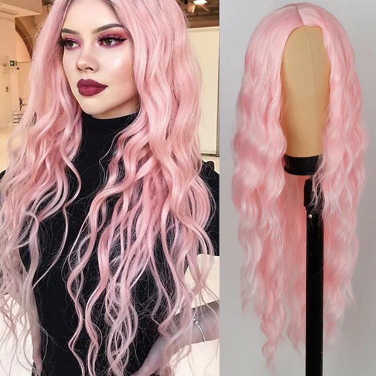 欧美假发女羊毛卷长款假发套全头中分玉米须长卷发化纤头套wigs|undefined