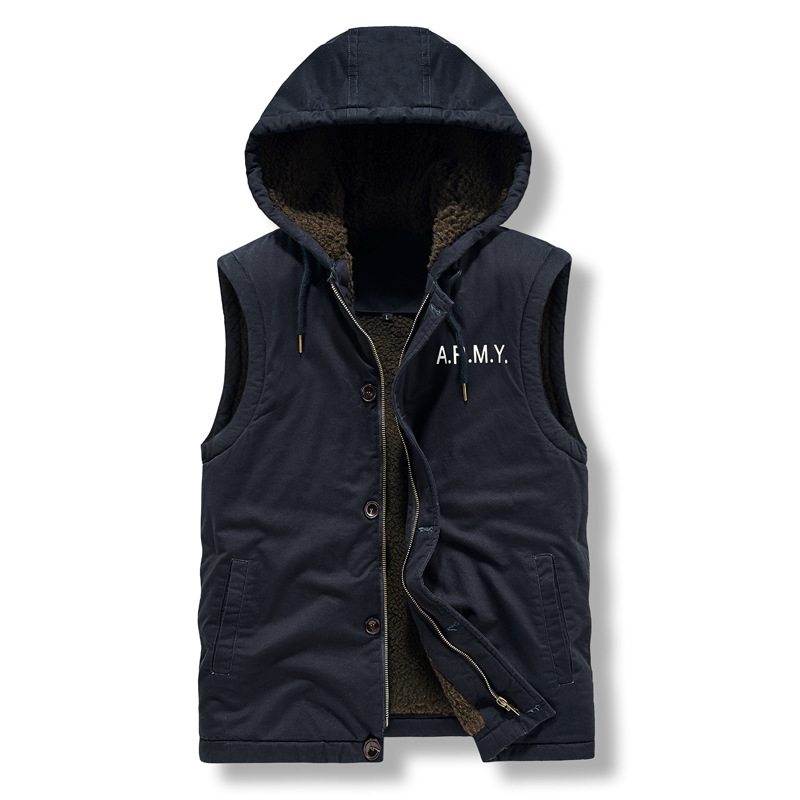 冬の綿の服の男性は厚い帽子の羊の小毛のベストのオーバーのアメリカの工装の綿の服の男性の海軍のn 1甲板の服を着ます。