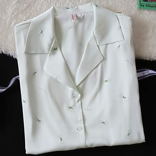 Spring and Summer New Short-sleeved Ice Silk Nightgown Women's Thin Shirt Dress Cartoon Casual plus size Home Clothes for Outer Wear