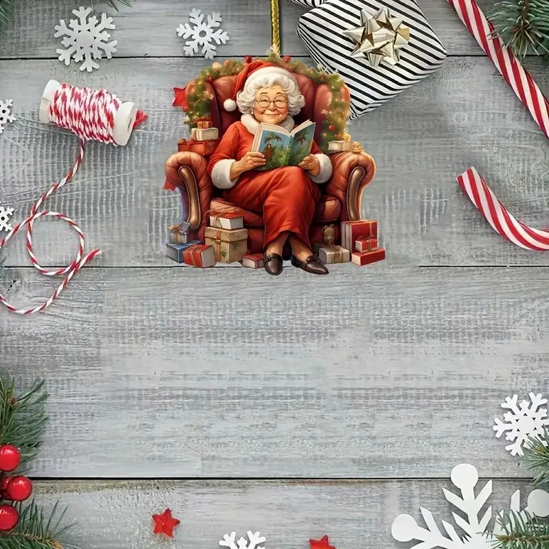 Creativo nuevo colgante navideño de Papá Noel acrílico plano transfronterizo automóvil espejo retrovisor interior decoración colgante image 2