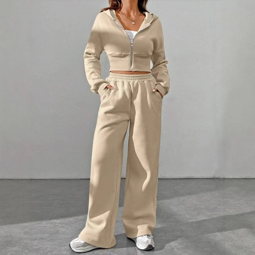 2025 Autumn and Winter Women's New European and American Cross-Border Versatile Casual Fashion Thickeneded Sports Sweatshirt Warm Two-Piece Suit