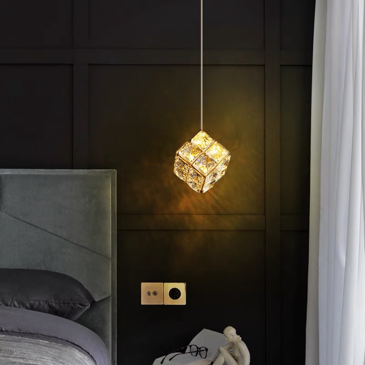 Luz lujosa cama de cristal pequeño chandelier sala de estar fondo pared de entrada portal diseñador dormitorio de hotel superior Amazon