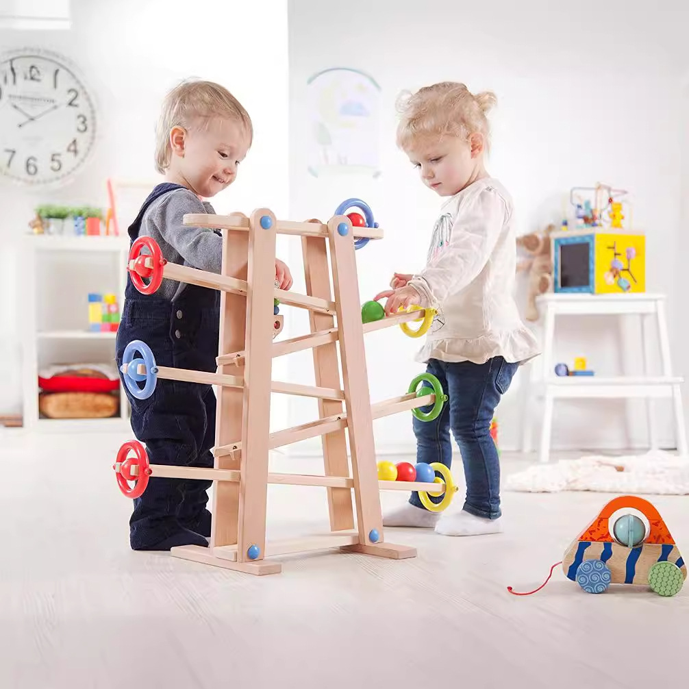 De haya completo alemán loco rápido Rolling Ball Roller Coaster Track slide rápido deslizamiento juego de carreras juguete de madera