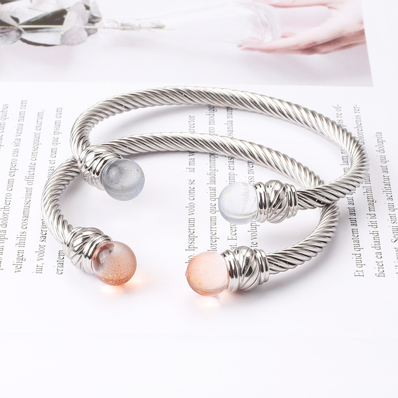 Fashion Geometric Stainless Steel Plating Artificial Gemstones Bangle 1 Piece