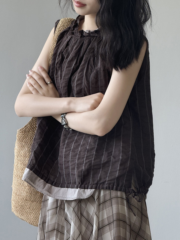 Yanshuang 日本の原宿スタイルストライプベストスーツ女性の夏のチェック柄不規則なスカート 2 点セット 82538|undefined