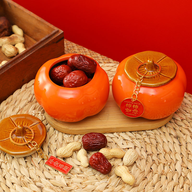 Caqui creativo, regalo de inauguración de la casa de Ruyi, porche de celebridades de Internet, accesorios para el hogar, adornos de cerámica, regalos de boda, latas de té