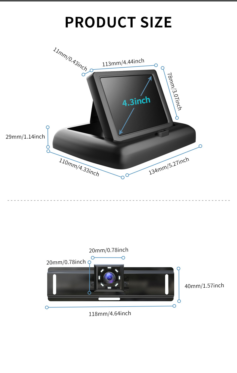 Car-Mounted Baby Monitor with 4.3inch Monitors + 8-Light Infrared Night Vision Camera for Rear-Seat Monitoring