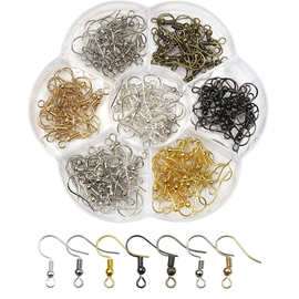 140pcs 梅花7格铁耳钩七色耳钩收纳套装 DIY耳环耳坠饰品制作材料