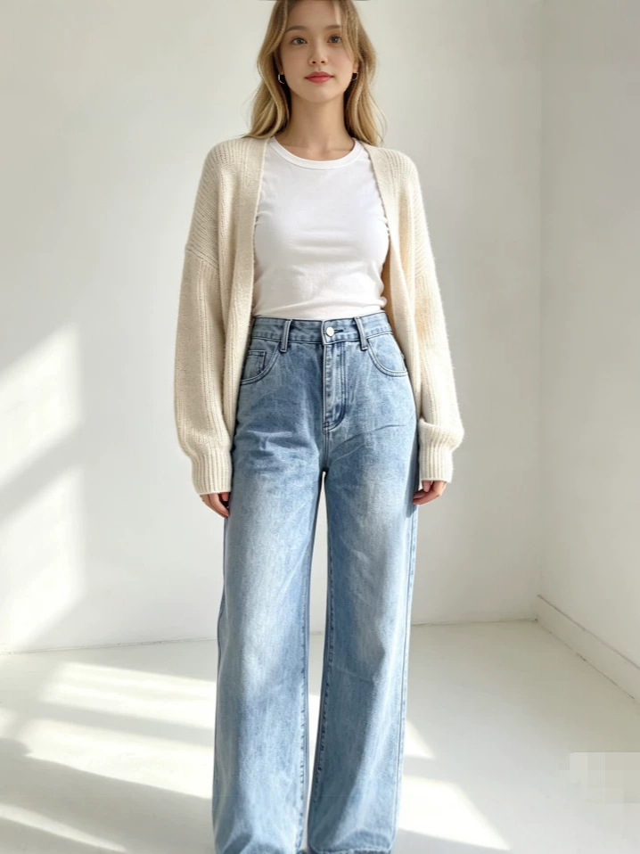 Jeans de Pierna Ancha para Mujer de Mezclilla de Algodón, Cintura Alta, Sin Elasticidad