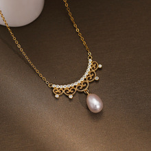 S925纯银项链 日系轻奢小众设计锁骨链 复古宫廷风蕾丝珍珠项链女