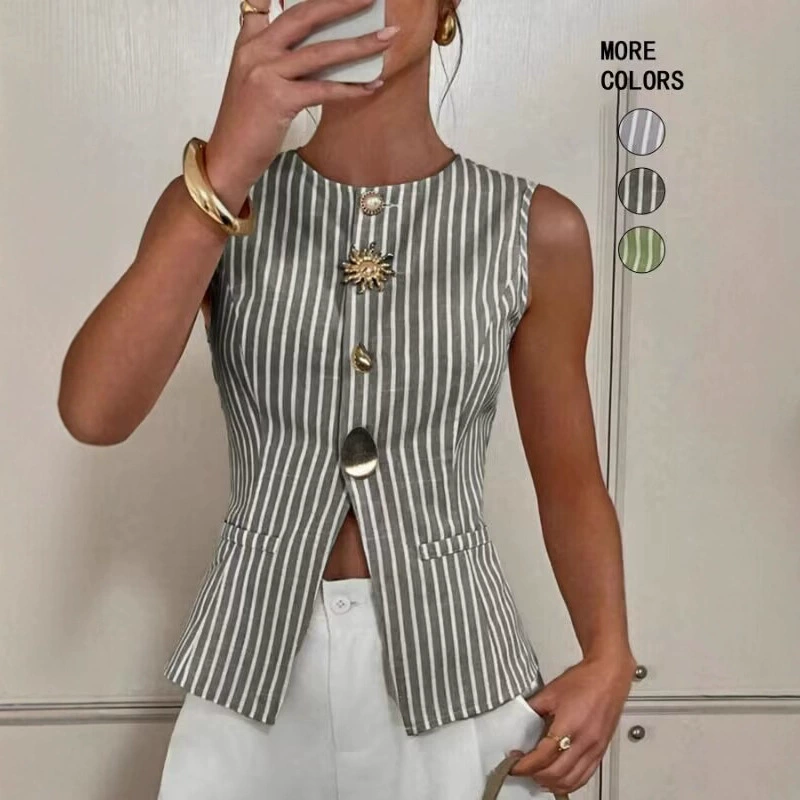 Летний модный жилет с круглым воротом, европейский стиль, Slim-fit