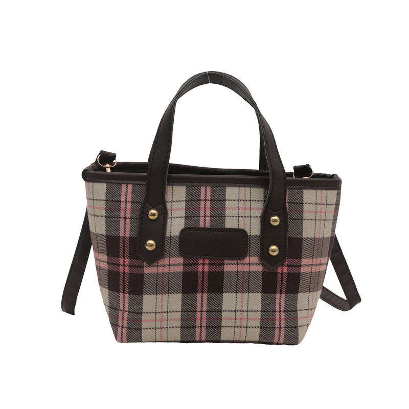 Bolsa de tela a cuadrícula 2024, nuevo otoño de gran capacidad, bolso de hombro, bolso de brazo, bolso de cubo de agua, bolso de mano