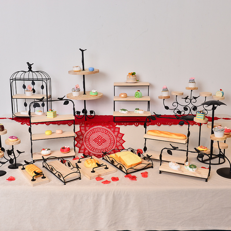 bandeja de madera europea para refrigerios estante de pan estante de madera maciza estante de pastel multicapa estante de exhibición de postre decoración de boda