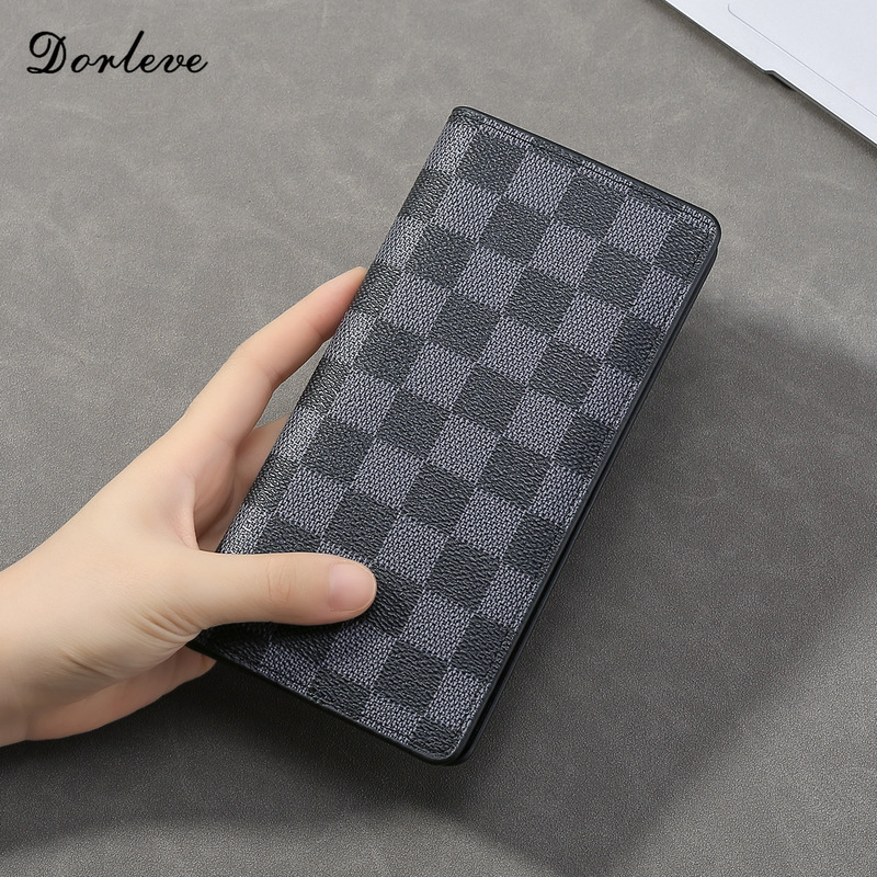 Men's Mid-Length Wallet, Plaid Pattern, Youth Style, Large Capacity, Multiple Card Slots, Men's Genuine Leather Wallet, Short Style