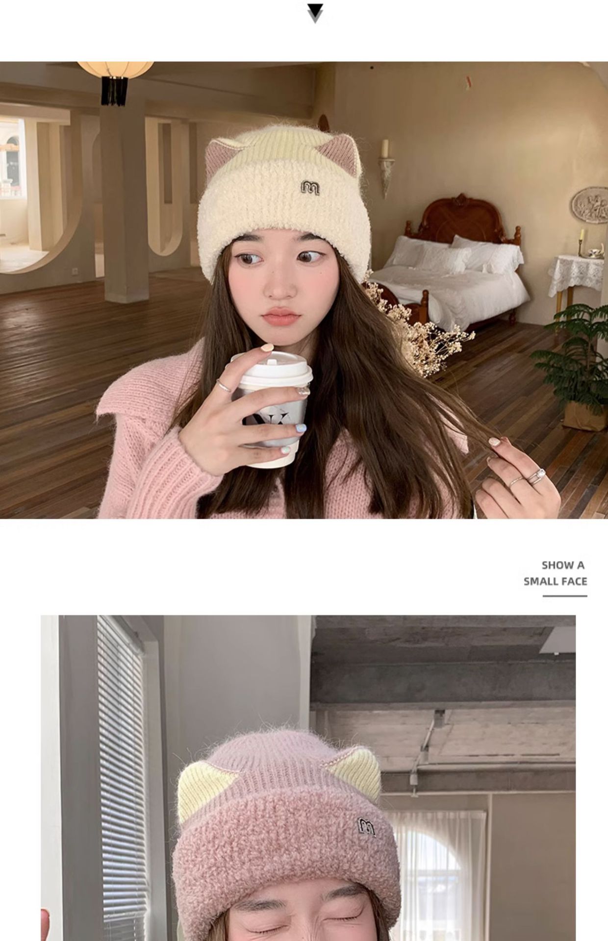 Winterpullover für Damen von M Label: Niedlicher Katzenpullover aus vielseitigem Fleece, warm gestrickt, mit Ohrenschutz und Kälteschutzmütze_voghion.com