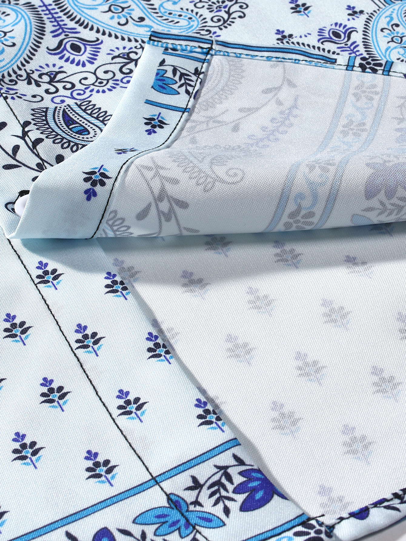 Camisa de hombre azul y blanco anacardo impreso camisa casual de manga corta para hombre medio oriente retro estiramiento de cuatro lados 2023 verano nuevo