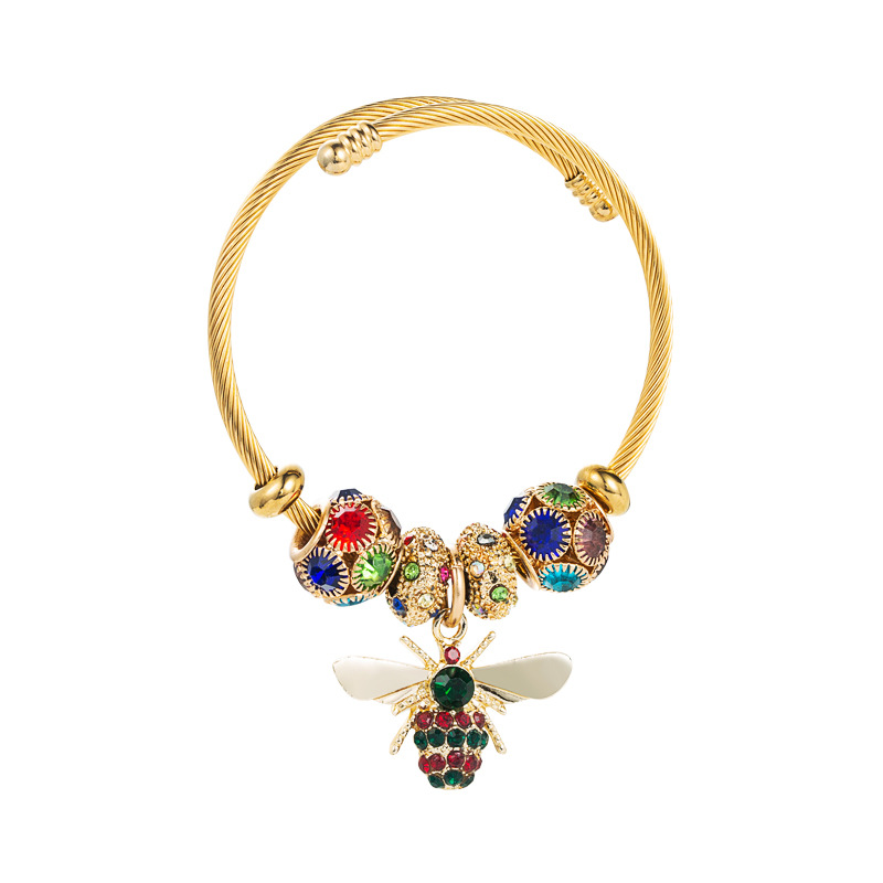 jewelry alloy gold adjustable bee bracelet diamond ballpicture2