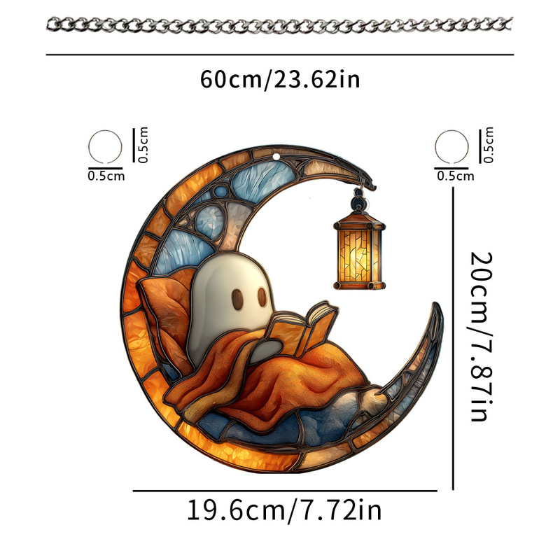 ハロウィン新月下の就寝前の読書リトルゴースト 2D フラットアクリルホリデー雰囲気装飾ペンダント|undefined