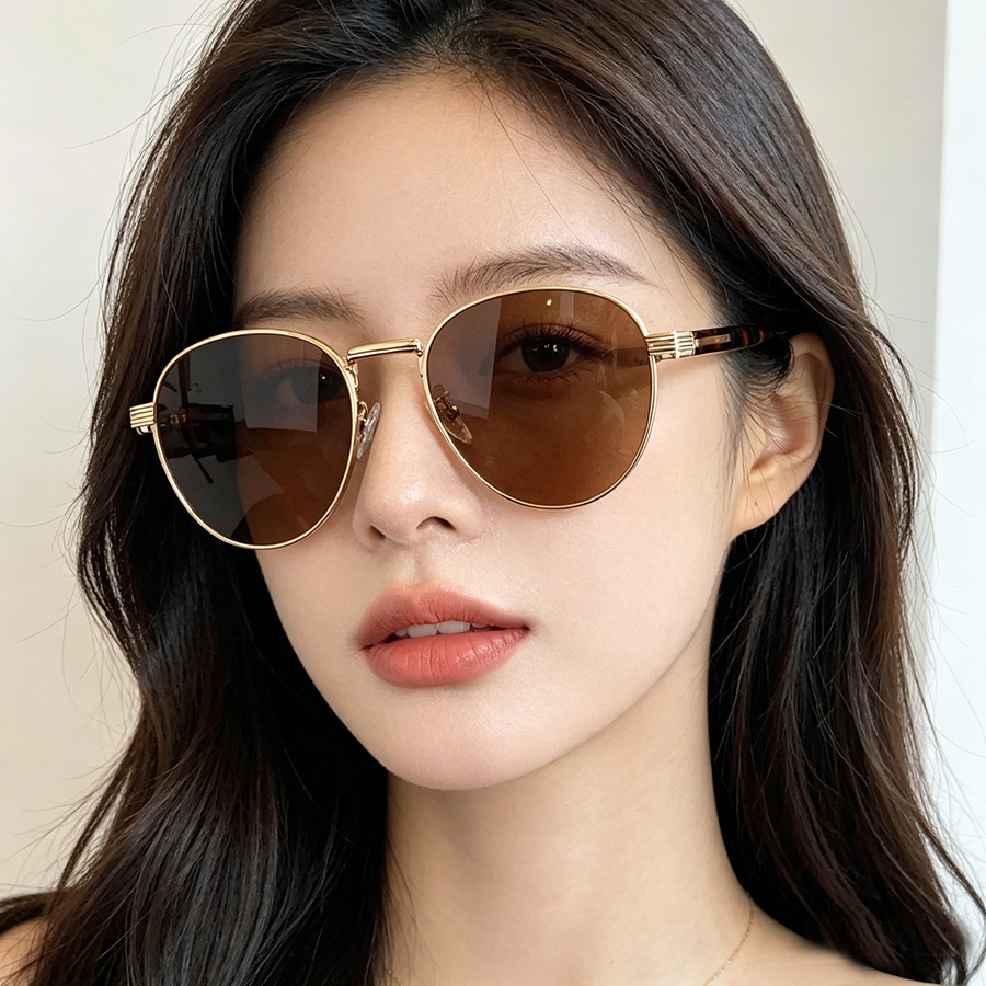 2026欧美椭圆渐变色金属太阳镜女潮流防紫外线墨镜男跨境变色遮阳