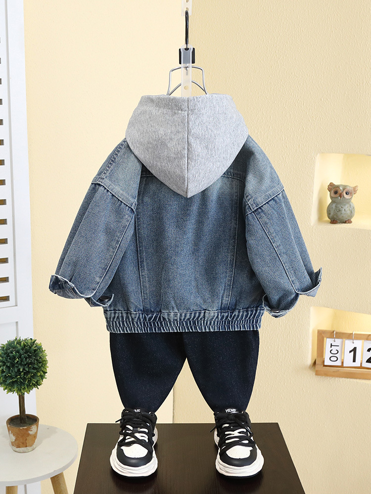 Chaqueta vaquera para niños 7547, estilo primavera y otoño, top con capucha para niños, nueva chaqueta de estilo coreano para niños, a la moda, primavera 2026