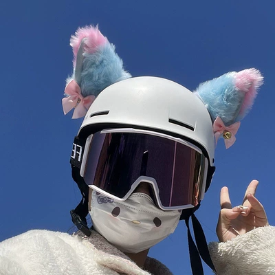 Board Double Board Helmet Ears — Dəbilqə (Kaska) aksesuarları - three-dimensional-pink-and-blue-bell-cat-ears