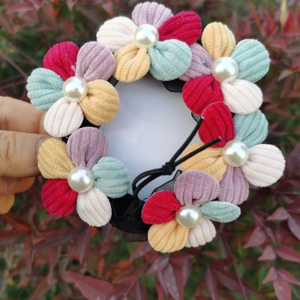 Children's dance examination net with drawstring and lace for bun hairstyle, cute winter style cotton flower for little girls