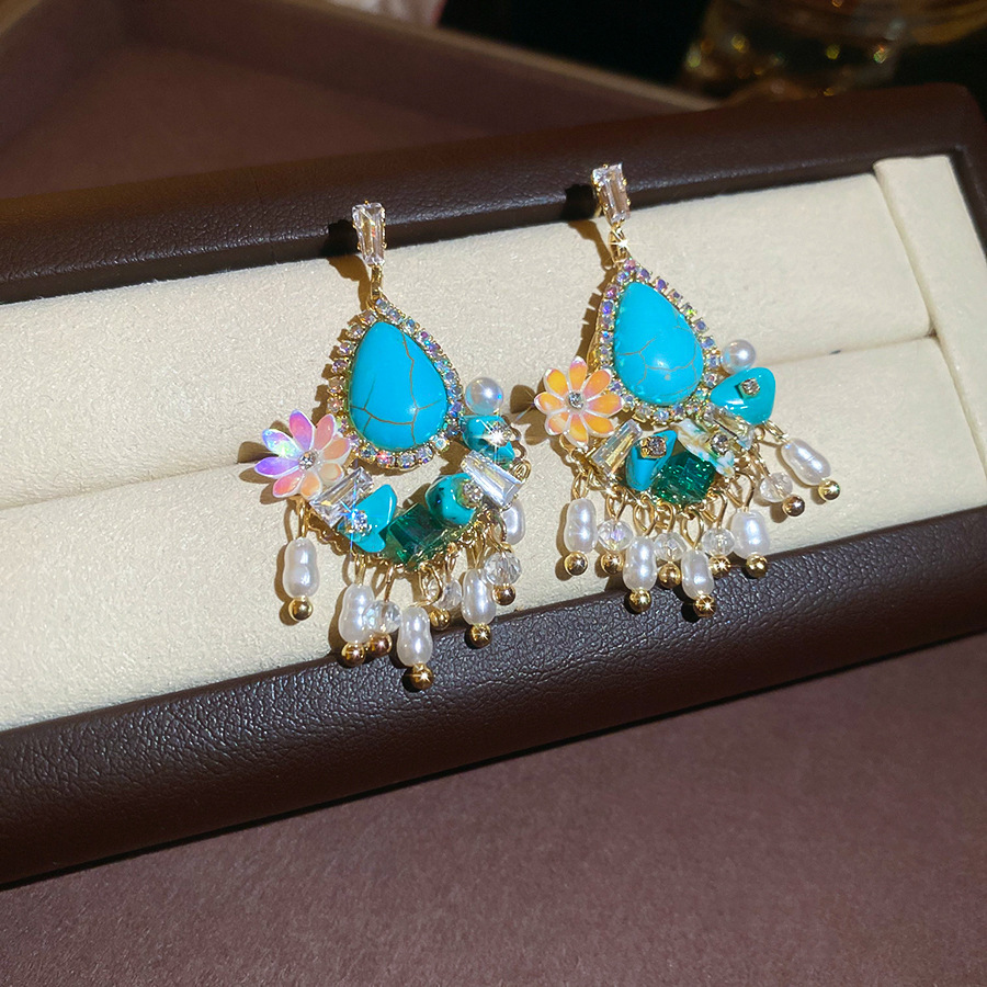 Flores azules vintage medievales pendientes de goteo de aceite ligero lujo alta sensación de joyería Yiwu fábrica al por mayor image 27