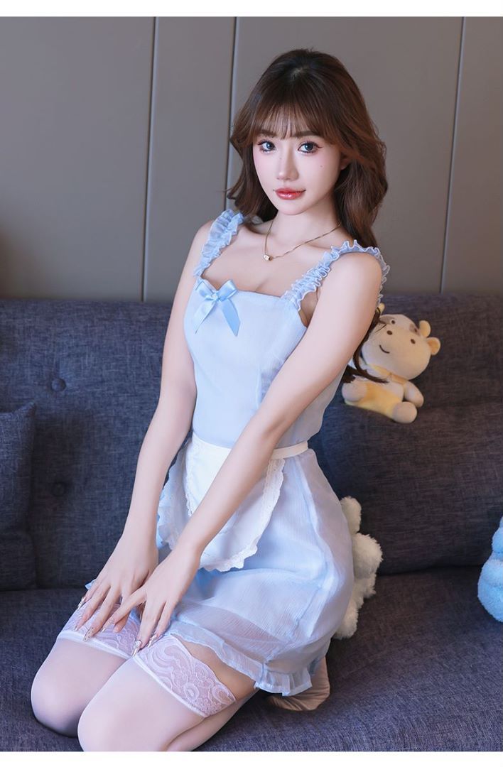 Sweet Maid Lace Sling Apron Costume Set with Blue Stockings — detail image 11
