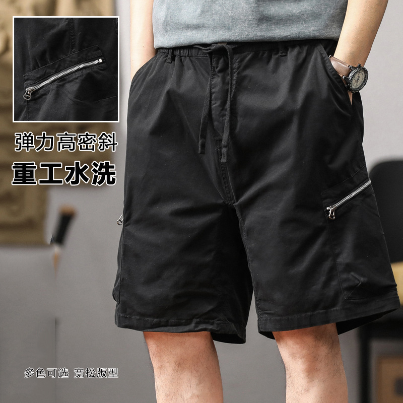 Zipper Multi-Pocket Cargo Shorts Men Summer Heavy-Duty Washed Versatile Loose Five-Point Shorts Men Cross-Border Wholesale