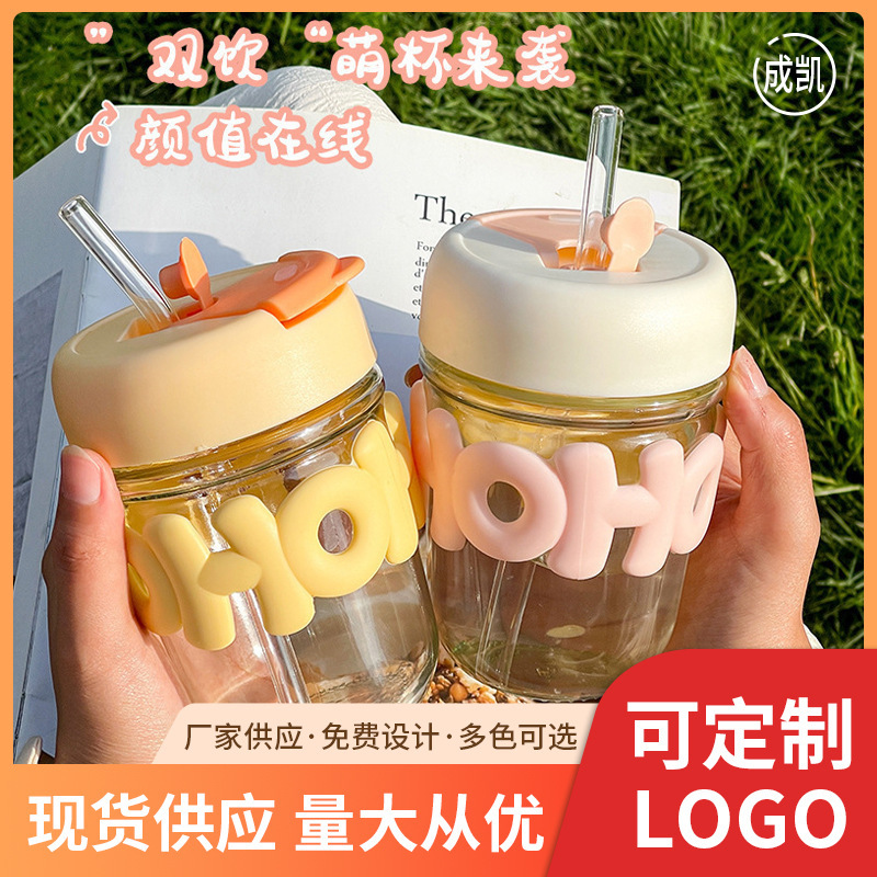 Taza de agua de oficina en el hogar taza de paja creativa con cubierta de taza encantadora caricatura anti-escaldado vasos de café de bebida