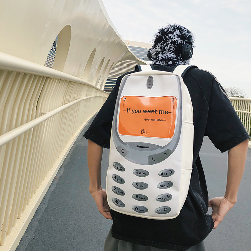 跨境新款个性恶搞手机双肩包休闲百搭大容量学生书包旅行背包