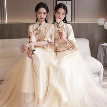 中式伴娘服2023新款春季姐妹團香檳色氣質小個子閨蜜結婚伴娘禮服