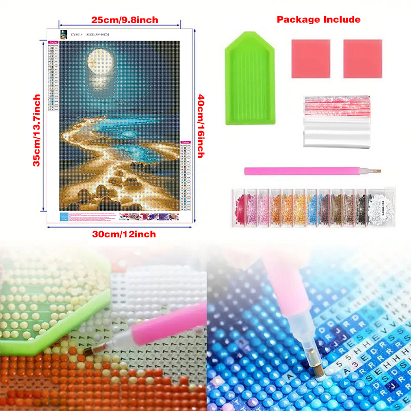 Pintura de diamantes DIY transfronteriza al por mayor, 5D, superventas, con diseño de luna junto al mar, diamantes redondos, diamantes completos, diamantes cuadrados, pintura decorativa para sala de estar