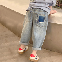 女童牛仔裤春秋2025新款秋装儿童大童休闲破洞裤子春季宽松哈伦裤
