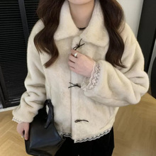 韩国女装高货上新法式复古毛绒蕾丝拼接保暖羽绒服皮外套女