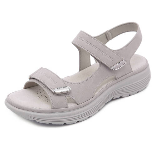 Summer 2024 New Genuine Leather Sandals Women's Sports Style Wedge Lightweight Velcro Large Size Slippers Women One Piece Dropshipping