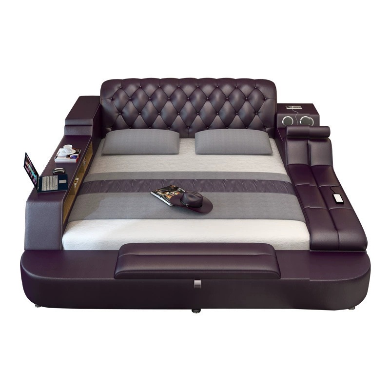 Cama inteligente de cuero tipo tatami de 1.8m, cama doble para bodas, muebles de dormitorio modernos y sencillos, cama multifuncional de cuero suave. image 5