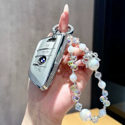 X1, X2, X3, X4, X5, blade-style – Car key bag - bmw-a-series-silver-side-studded-crystal-chain-with-a-silver-crown