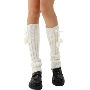 Japanese-Style Slouch Socks for Women, Autumn and Winter Long Socks, White Mid-Calf Socks with Pom-Poms, Trendy Student Jk Warm Calf Socks