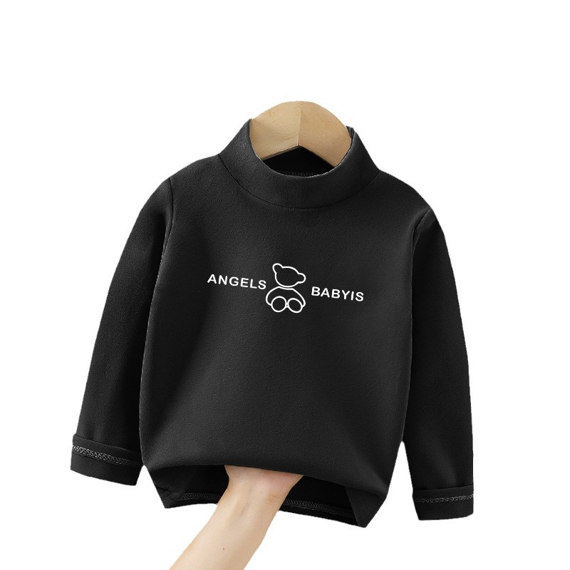 Niños y niñas, niños de mediana edad, camisas de base de lana, otoño y invierno, nuevas camisas calientes de manga larga de cuello medio alto