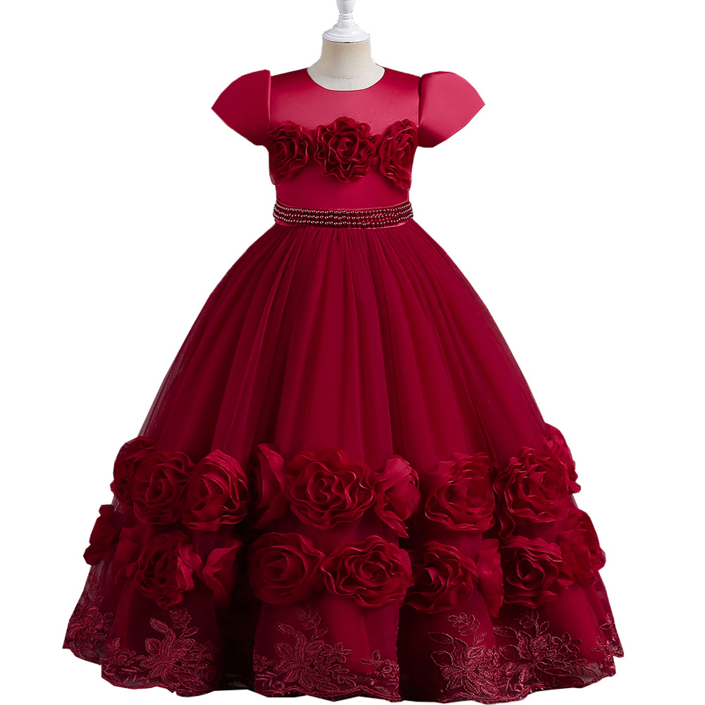 Transfronterizo europeo y americano vestido de los niños princesa vestido estilo occidental pettiskirt largo niñas pasarela de Navidad piano rendimiento vestido