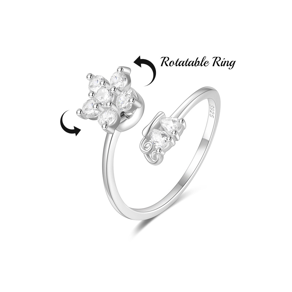 2g Weight Zircon Inlay Material Anxiety Ring, Open Rings Classification Adjustable Ring Size 1 Piece Quantity Daily Occasion 925 Sterling Silver Material Sun, Moon Pattern All Seasons Season Women's Gender Plating, Inlay Design Sweet, Shiny Style 925 Sterling Silver Zircon Sun Moon Open Rings Anxiety Ring 925 Sterling Silver Rings 37