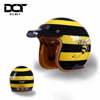 Retro Helmet 3/4 Cruise Motorcycle Autumn and Winter Men's and Women's Electric Vehicle Half Helmet with Built-In Lens Motorcycle Cycling Helmet (Motosiklet kaskı (dəbilqə)) - mt-5-little-bee-bright-light-m