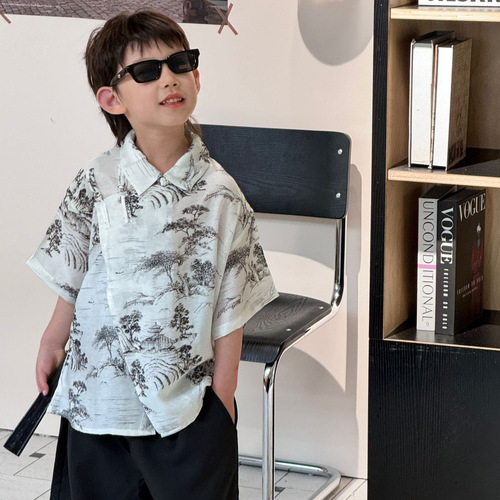 Tairu 2024 new summer Korean style boys' fashionable and versatile new Chinese style shirts children's trendy tops