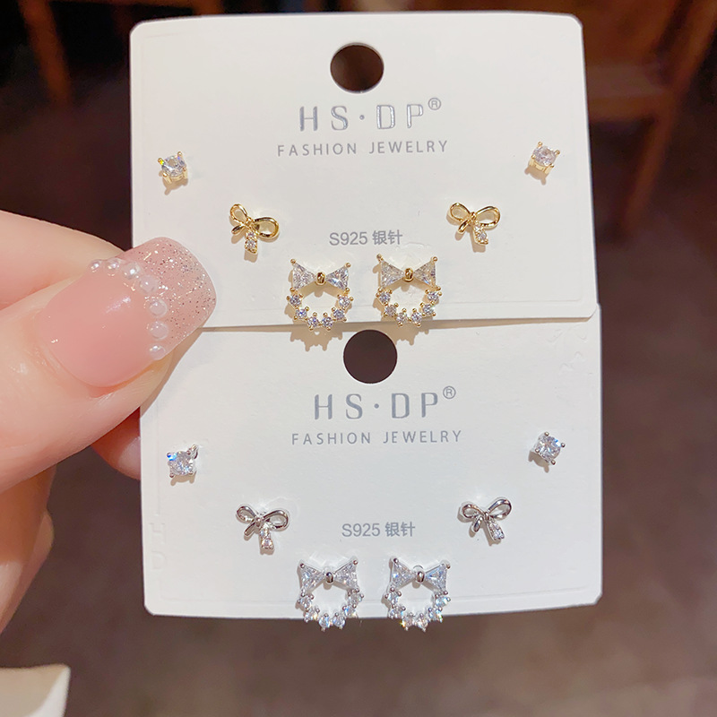 6g Weight 925 Sterling Silver Ear Needle Material 14K Gold Plated Plating Material Ear Studs Classification 1 Set Quantity 1 Set Simple Style Classic Style Bow Knot Plating Copper 14K Gold Plated Ear Studs
