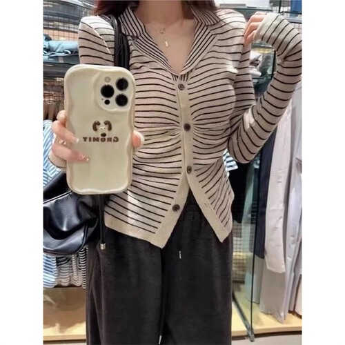 Women's Autumn New Fashion Design Striped Polo Neck Knit T-Shirt Top, Stylish Fitted Innerwear Sweater Base Shirt