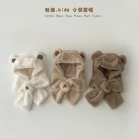 Детская Velvet Bear Hood шапка и шарф набор для мальчиков - корейский стиль, ветронепроницаемый, ушки-медведя
